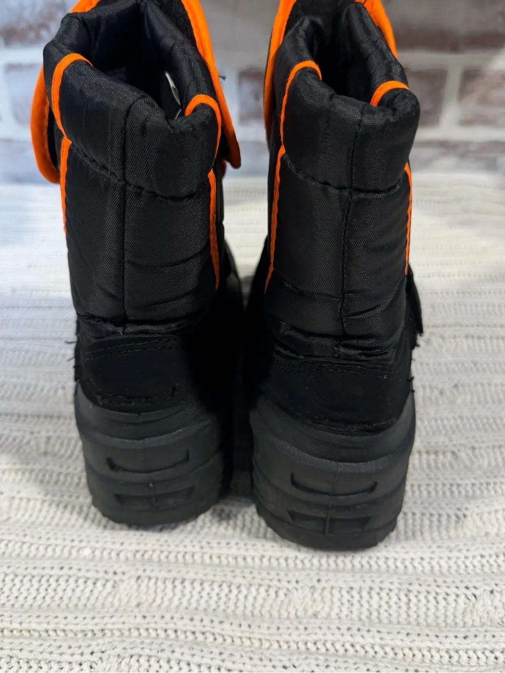 Kids Black & Orange Winter Snow Boots - Waterproof Slip-On youth size 1